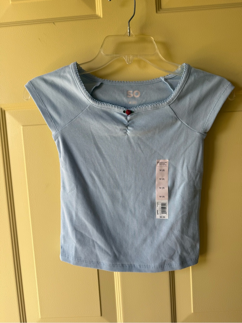 SO Pale Blue Ribbed Tee with Printed Logo